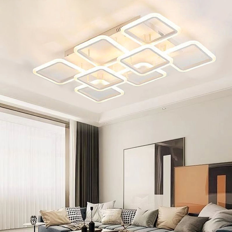 Modern Minimalist Square Rectangle Lattice Hardware Acrylic LED Semi-Flush Mount Ceiling Light For Living Room