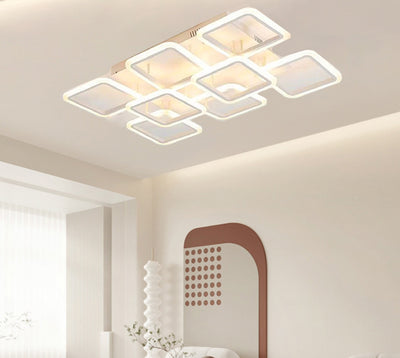 Modern Minimalist Square Rectangle Lattice Hardware Acrylic LED Semi-Flush Mount Ceiling Light For Living Room