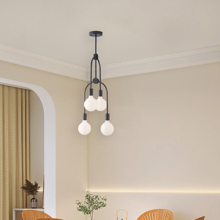 Modern Minimalist Iron Glass Ball 4-Light Chandelier For Living Room