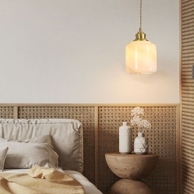 Modern Minimalist Flower Shaped All Brass Glass 1-Light Pendant Light For Bedroom