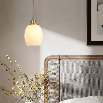 Modern Minimalist Flower Shaped All Brass Glass 1-Light Pendant Light For Bedroom