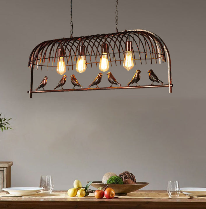 Contemporary Retro Bird Cage Iron 4-Light Chandelier For Dining Room