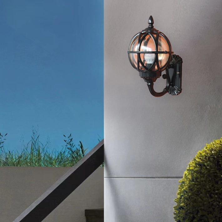 Traditional European Waterproof Ball Aluminium Glass 1-Light Wall Sconce Lamp For Outdoor Patio