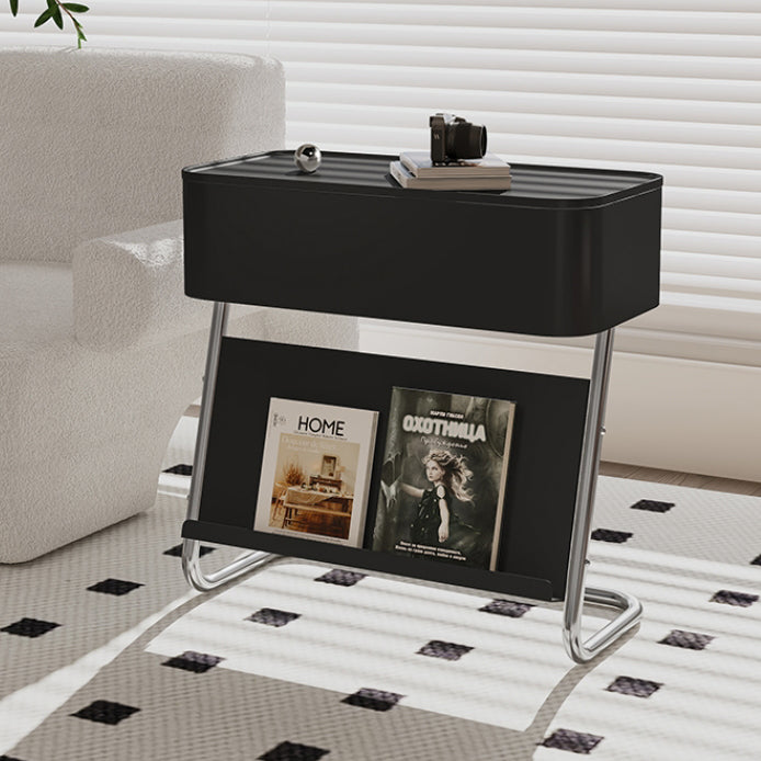 Contemporary Nordic Rotating Top L-Shaped Carbon Steel Base End Table Storage Shelf For Living Room