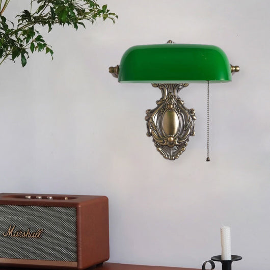 Retro Copper Green Glass Shade 1-Light Wall Sconce Lamp