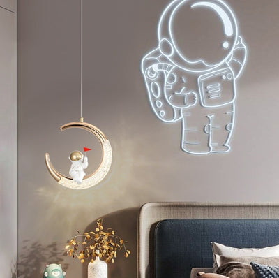 Lampe suspendue moderne et créative pour enfants, astronaute, lune, LED 