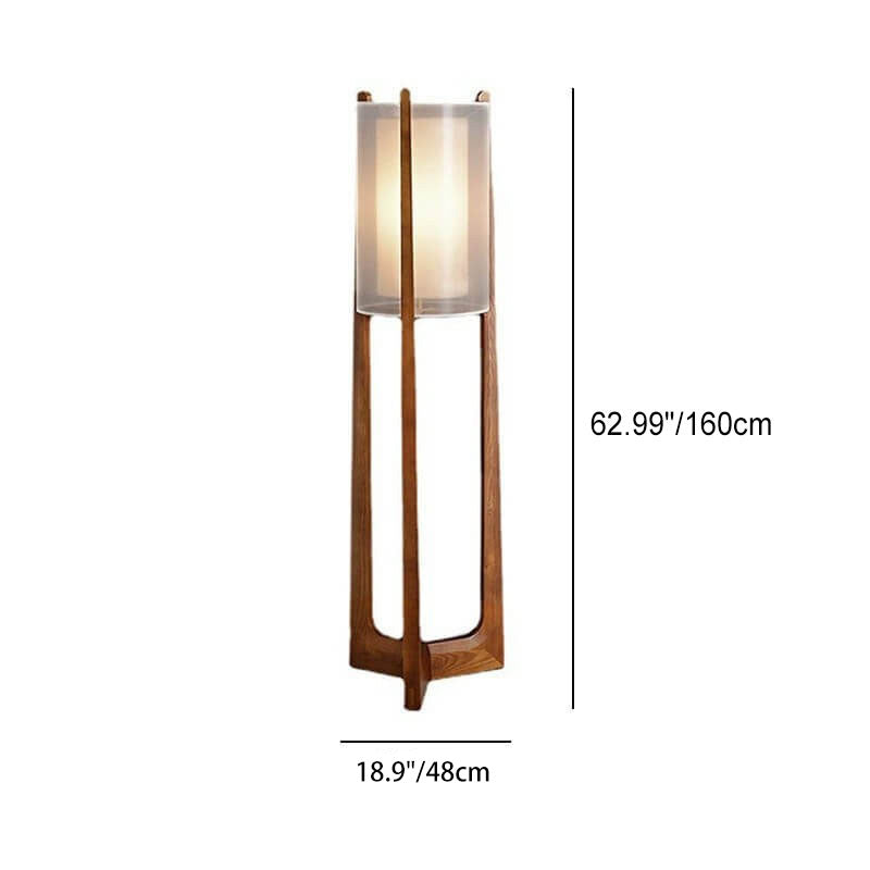 Lámpara de pie de 1 luz de columna de tela de madera maciza minimalista japonesa 