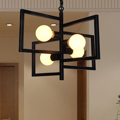 Modern Minimalist Square Frame Iron 4-Light Chandelier For Living Room