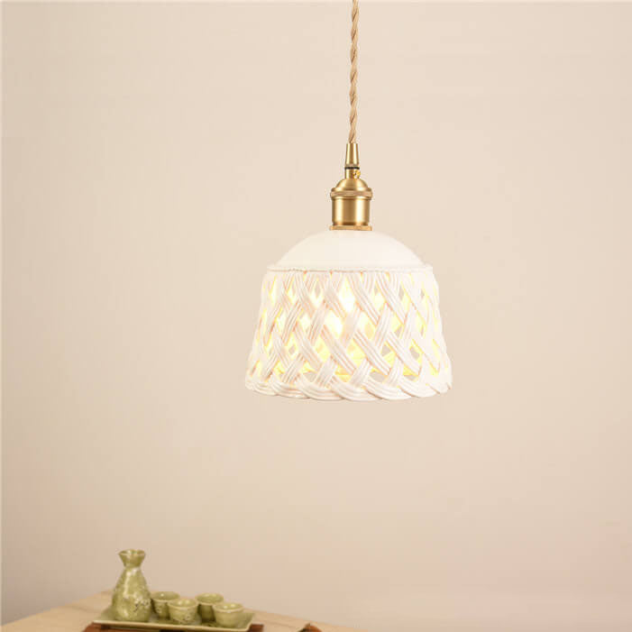 Nordic Minimalist Ceramic Hollow Design Dome Brass 1-Light Pendant Light