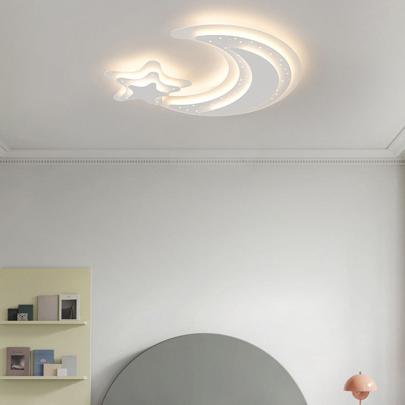 Contemporary Creative Moon Acrylic Iron LED Flush Mount Ceiling Light For Bedroom