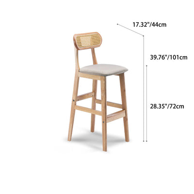 Modern Minimalist PU Leather Rattan Upholstered Rubberwood Counter Stool Open Back Footrest For Kitchen