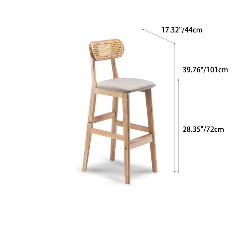 Modern Minimalist PU Leather Rattan Upholstered Rubberwood Counter Stool Open Back Footrest For Kitchen