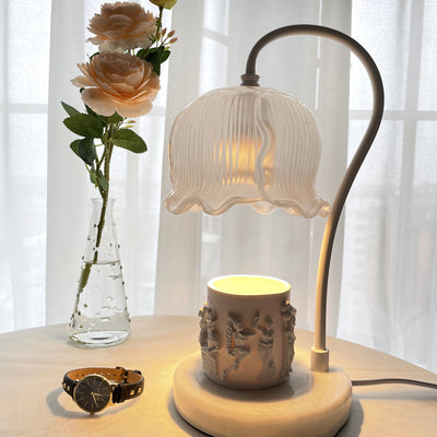 Modern Art Deco Flower Glass Shade Marble Base 1-Light Melting Wax Table Lamp For Bedroom