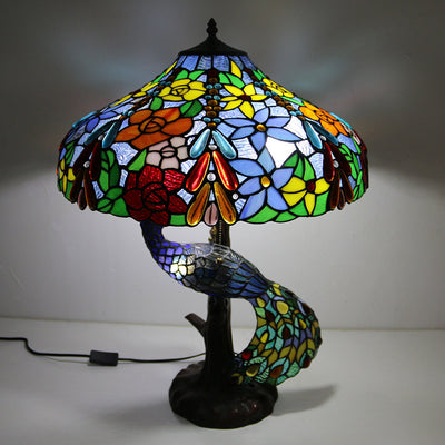 Traditional Tiffany Dome Resin Glass 4-Light Table Lamp For Living Room