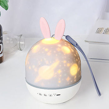 Contemporary Creative Kids Projectable Round Rabbit Deer ABS LED Table Lamp For Bedroom