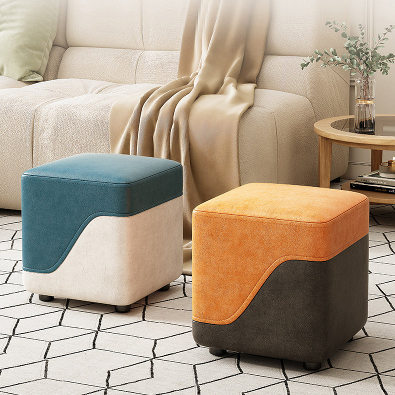 Modern Minimalist Square Napa Leather Solid Wood Low Stool Backless Armless For Living Room