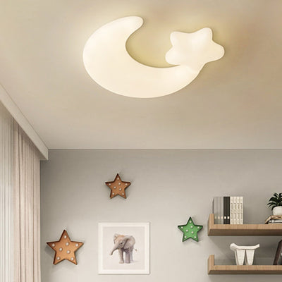 Modern Minimalist Moon Star PE Iron LED Flush Mount Ceiling Light For Bedroom