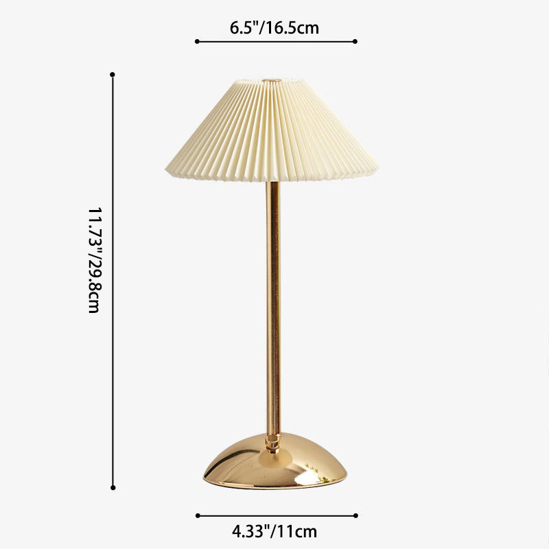 Contemporary Scandinavian Rechargeable Iron Fabric Conic Pleated LED Table Lamp For Bedside