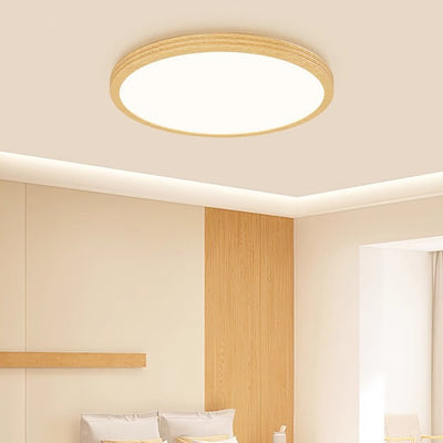 Modern Minimalist Multi-Layer Round Original Wood Grain Iron Aluminum Acrylic LED Flush Mount Ceiling Light For Bedroom