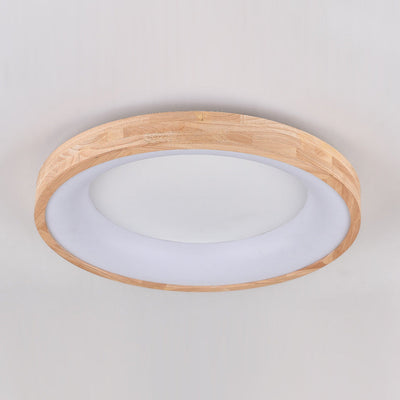 Modern Minimalist Ring Acrylic Oak LED Flush Mount Ceiling Light For Living Room