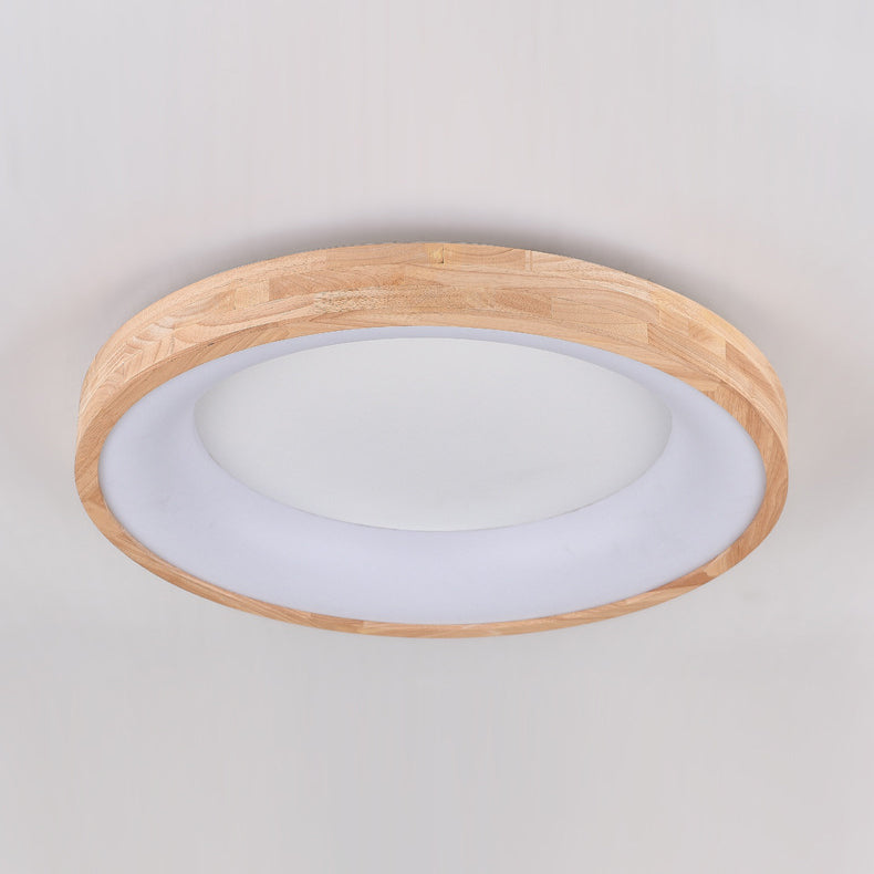 Modern Minimalist Ring Acrylic Oak LED Flush Mount Ceiling Light For Living Room