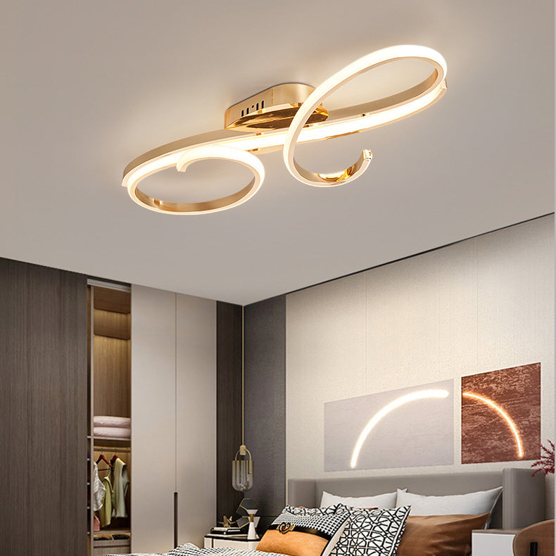 Modern Minimalist Curved Line Iron Aluminum Silicone LED Semi-Flush Mount Ceiling Light For Living Room