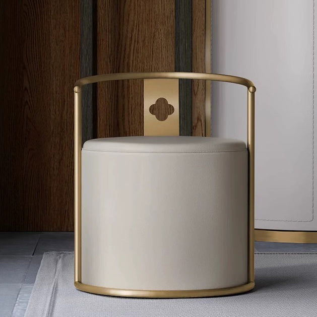 Contemporary Creative Microfiber Leather Metal Cylinder Vanity Stool For Bedroom