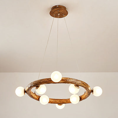 Traditional Vintage Resin Tree Branch Circle Ring 8/10/12-Light Chandelier For Dining Room