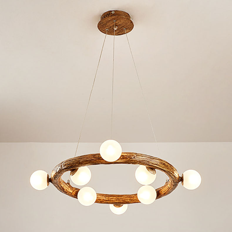 Traditional Vintage Resin Tree Branch Circle Ring 8/10/12-Light Chandelier For Dining Room