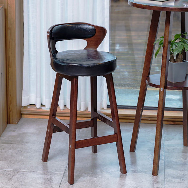 Modern Simplicity Round PU Leather Wood Bar Stool Low Back Footrest For Dining Room