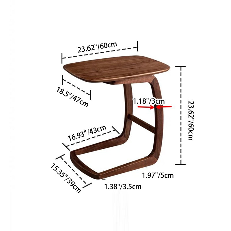 Contemporary Nordic Rectangular C Shape Walnut Ash Wood End Table Embedded For Living Room