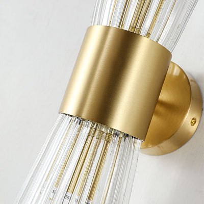 Contemporary Luxury Ribbed Crystal Up And Down Luminous 2-Light Wall Sconce Lamp For Bedroom