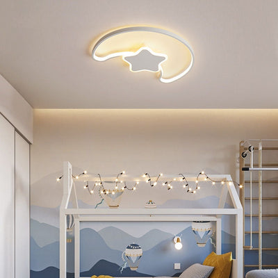 Contemporary Creative Star Moon Acrylic Shade Iron LED Flush Mount Ceiling Light For Living Room