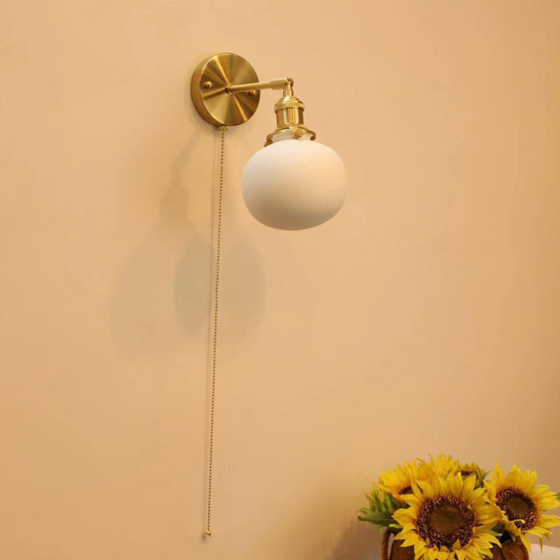 Contemporary Nordic Simplicity Brass Round 1-Light Vanity Light Wall Sconce Lamp For Bedroom