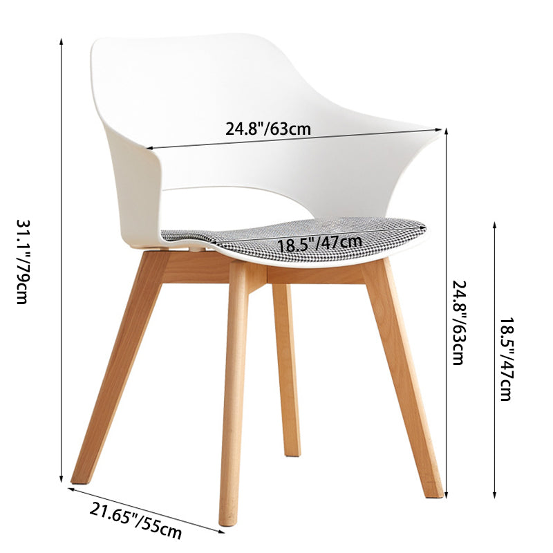 Contemporary Nordic Curved Plastic Wood Legs Dining Chair Backrest Armrest For Dining Room