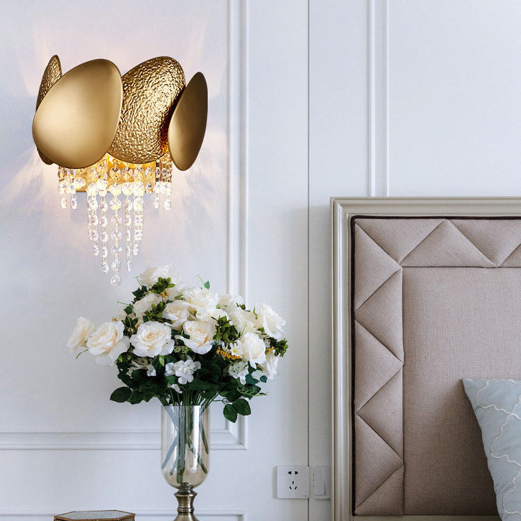 Contemporary Luxury Irregular Oval Piece Iron Crystal 2-Light Wall Sconce Lamp For Living Room