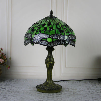 Traditional Tiffany Dragonfly Stained Glass Resin Base 1-Light Table Lamp For Home Office