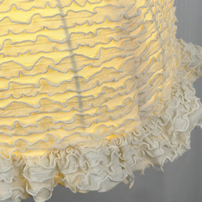 Contemporary Scandinavian Round Ruffle Lace Solid Wood Fabric 1-Light Pendant Light For Living Room