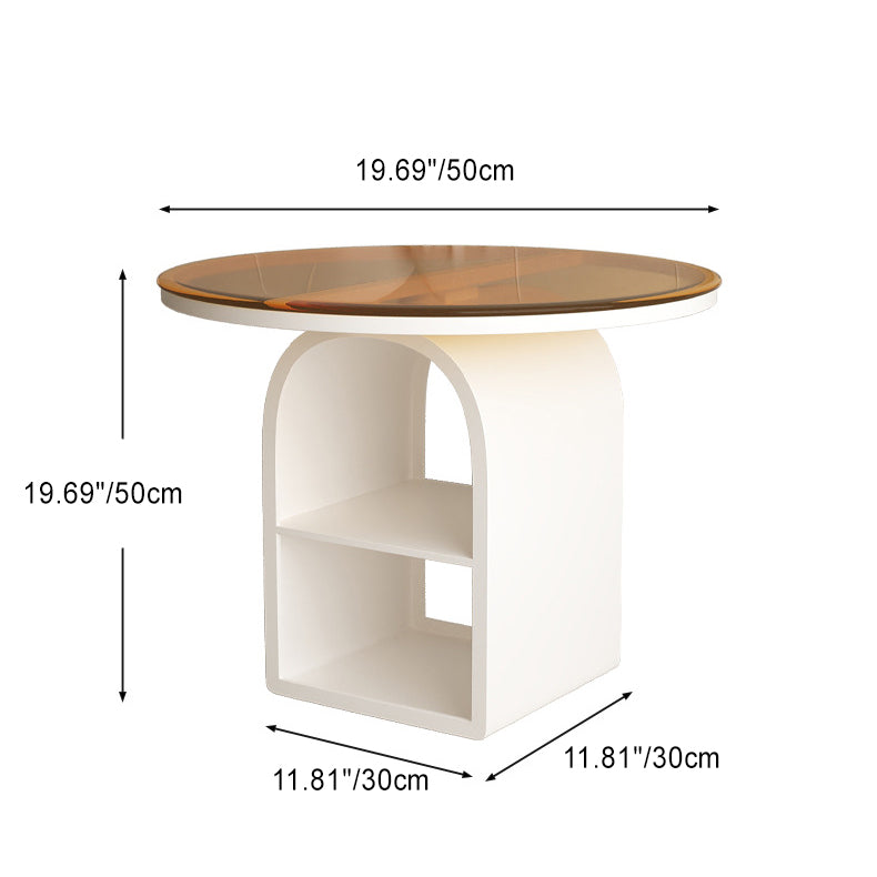 Modern Minimalist Round Rectangular Base Glass Iron Frame Coffee Table 3-Tier For Living Room