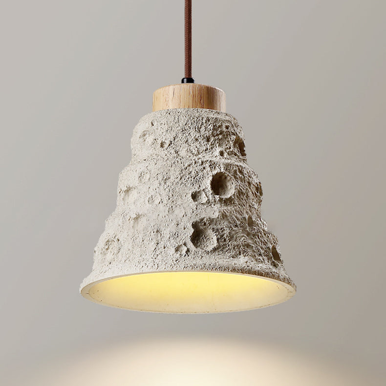 Contemporary Industrial Dome Tapered Solid Wood Cement 1-Light Pendant Light For Living Room