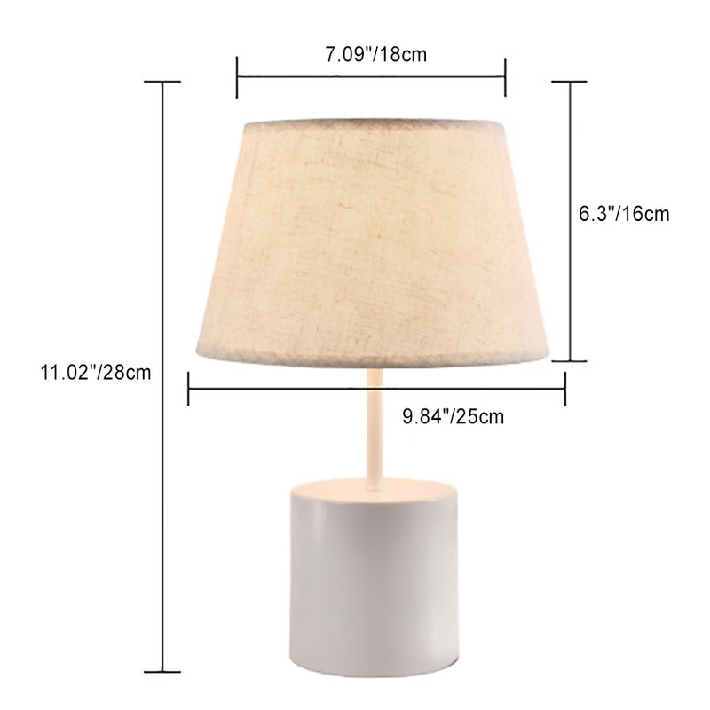 Traditional Farmhouse Fabric Metal Conic Cylinder Base 1-Light Table Lamp For Bedside