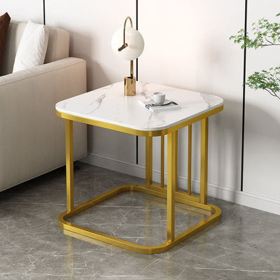 Modern Minimalist Rectangular Square Rock Slab Iron End Table For Living Room