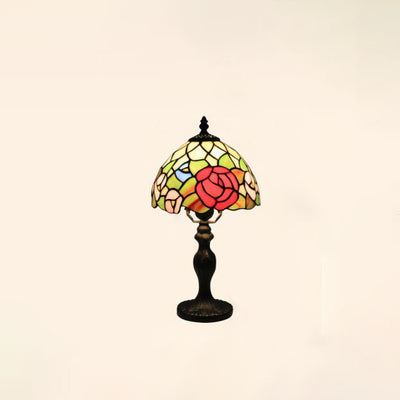 Lampe de table traditionnelle à 1 lumière en forme de parapluie en résine et verre Tiffany pour chambre à coucher 