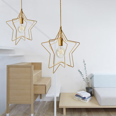 Lustre à suspension à une lumière en fer à trois étoiles scandinave contemporain pour salon 