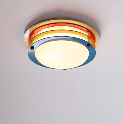 Modern Minimalist Colorful Iron Acrylic Disc Splicing LED Flush Mount Ceiling Light For Bedroom