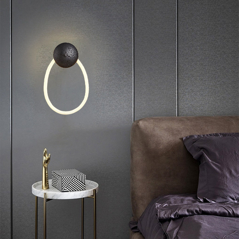 Contemporary Scandinavian Coil Disc Stone Premium Optical Woven Fiber LED Wall Sconce Lamp For Bedroom