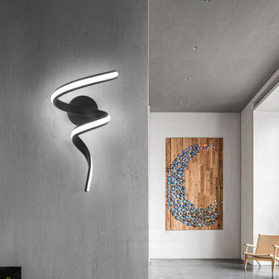 Applique murale LED en spirale créative contemporaine en fer, aluminium et silicone pour salon 