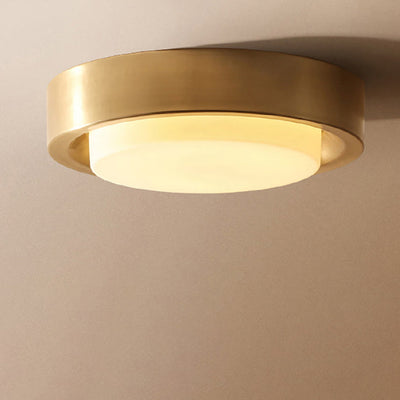 Modern Minimalist Full Copper Round Glass Shade LED Flush Mount Ceiling Light For Living Room