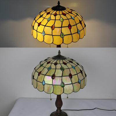 Traditional Tiffany Stained Glass Peacock Sunflower Resin Base 2-Light Table Lamp For Study