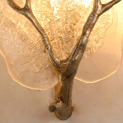 Contemporary Creative Copper Glass Leave Branch 1/2 Light Wall Sconce Lamp For Living Room